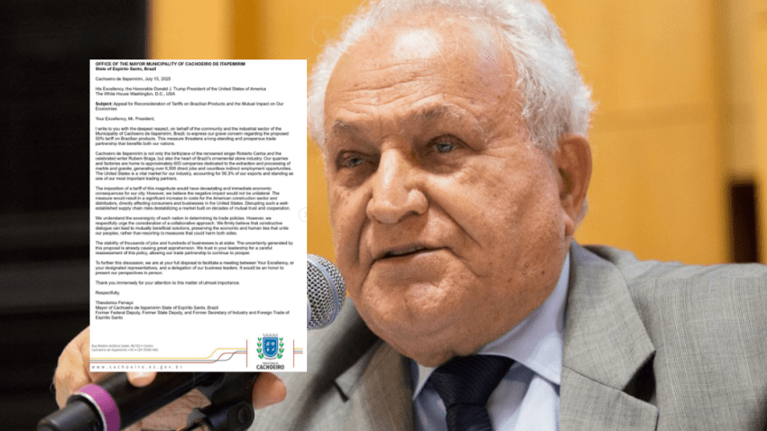 Prefeito de Cachoeiro envia carta à Casa Branca e pede reconsideração de tarifa imposta por Trump