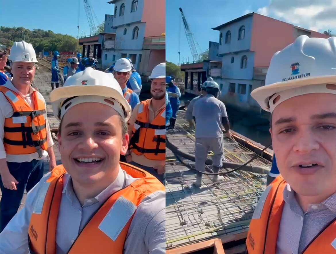 Prefeito Lorenzo Pazolini acompanha fase de concretagem das obras de urbanização do Canal de Camburi
