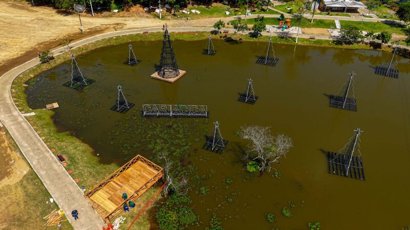 Deck sobre lago permitirá fotos das árvores de Natal flutuantes em Cariacica