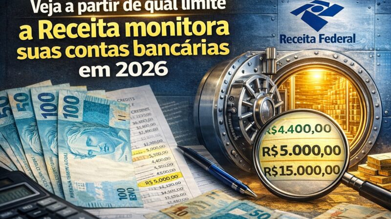 Receita Federal passa a monitorar movimentações bancárias a partir de valores mínimos em 2026; veja os limites
