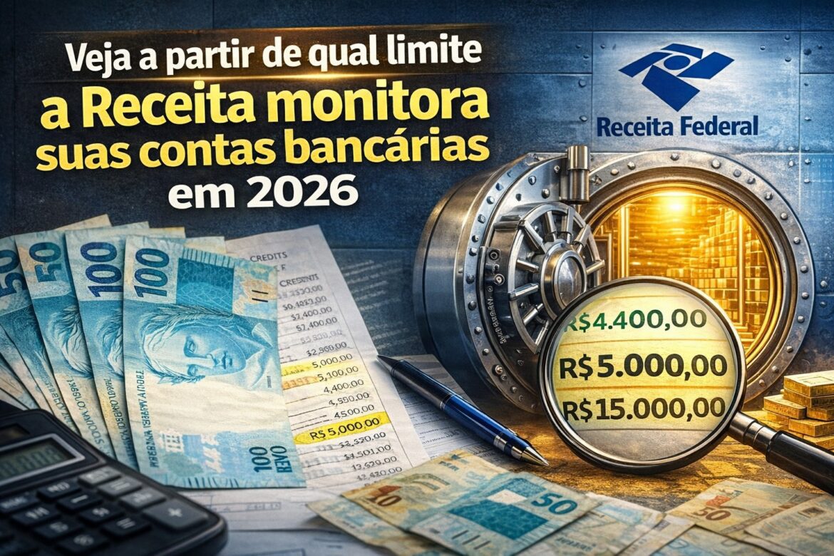 Receita Federal passa a monitorar movimentações bancárias a partir de valores mínimos em 2026; veja os limites