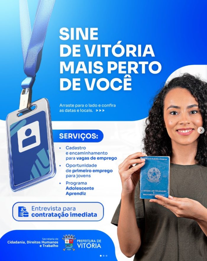 Sine de Vitória leva vagas de emprego a São Pedro nesta quarta-feira (15)
